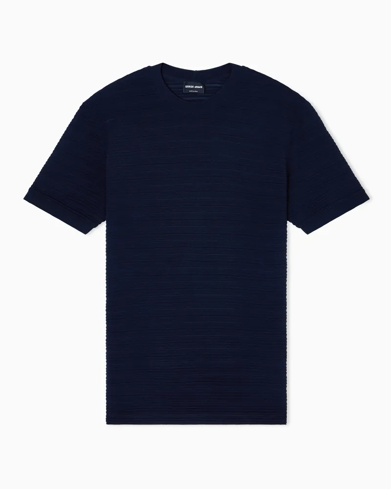 Giorgio Armani Rundhals-T-Shirt aus Woll-Jersey mit Streifen-Muster Blau