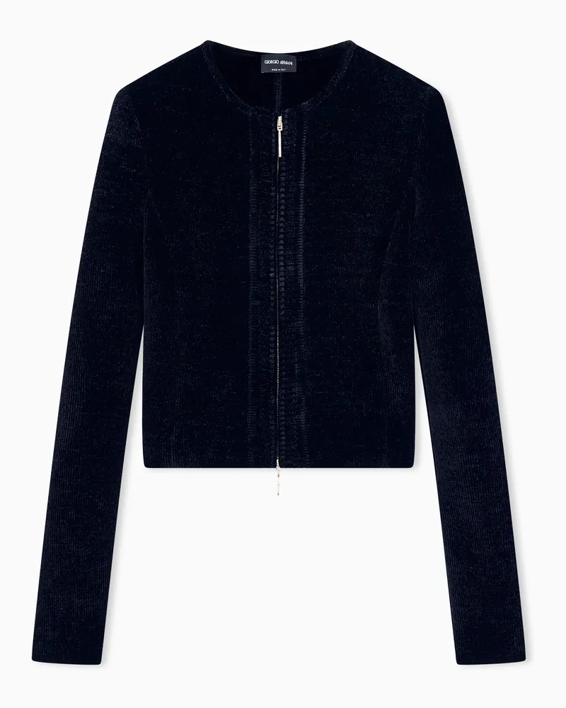 Giorgio Armani Blazer Jackets schmale Chenillejacke Reißverschluss Schwarz