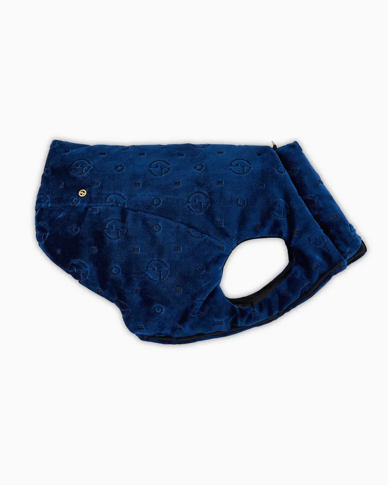 Giorgio Armani Poldo x  Kleiner Hundemantel aus Samt mit Monogramm-Jacquard Blau