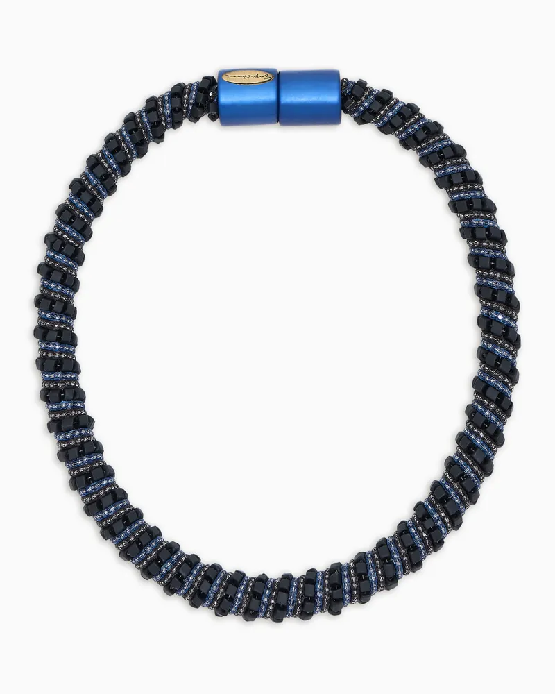 Giorgio Armani Choker-Hals-Kette aus Leder und Stoff Blau