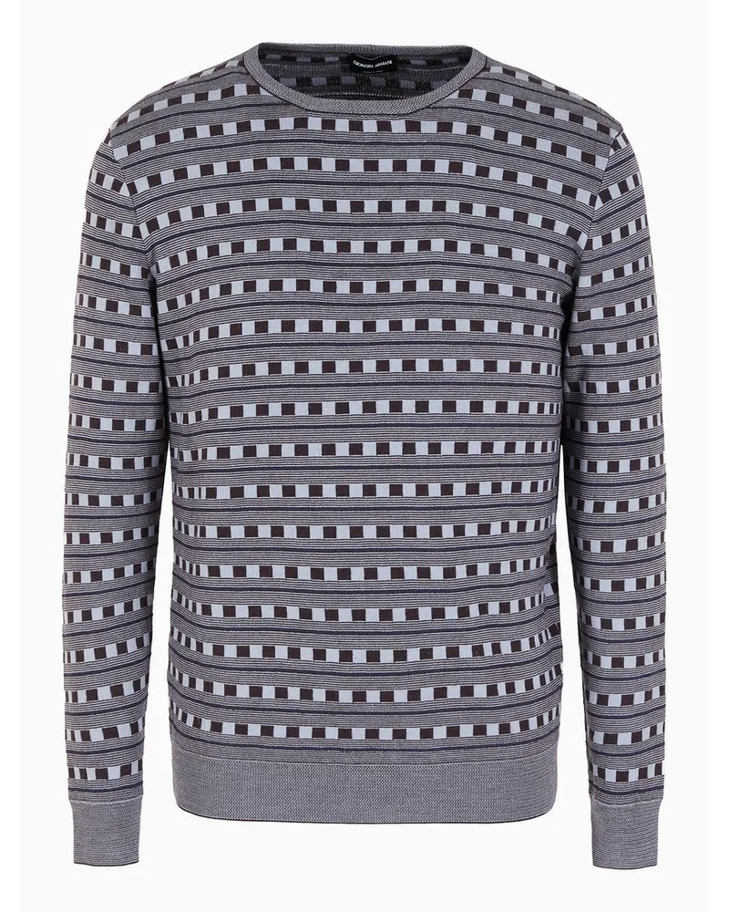 Giorgio Armani Asv Pullover mit Rundhalsausschnitt, Gefertigt Aus Schurwolle und Viskose In Jacquard-stoff-verarbeitung Gemustert