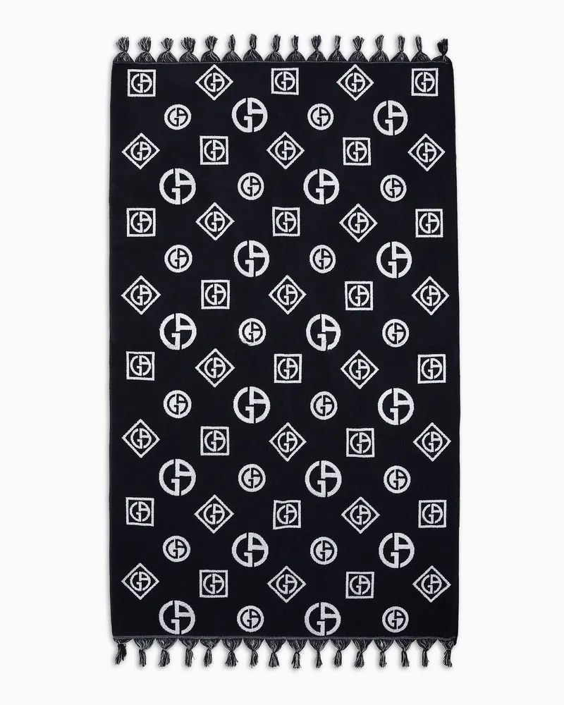 Giorgio Armani Strandhandtuch aus Baumwoll-Frottee mit durchgehendem Jacquard-Logo Blau