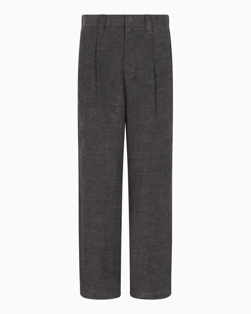 Giorgio Armani Hose mit einer Bundfalte, gefertigt aus Leinen-Twill in Used-Optik Grau