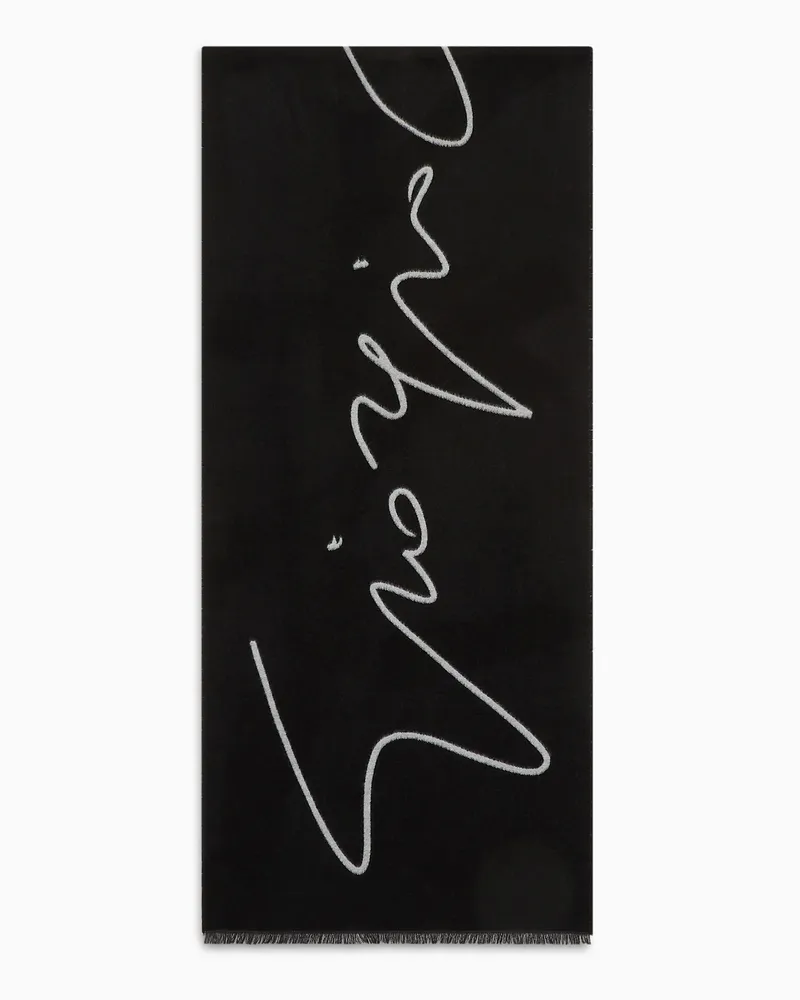 Giorgio Armani Zweifarbiger Schal aus Wolle und Seide mit Logo-Schriftzug Schwarz