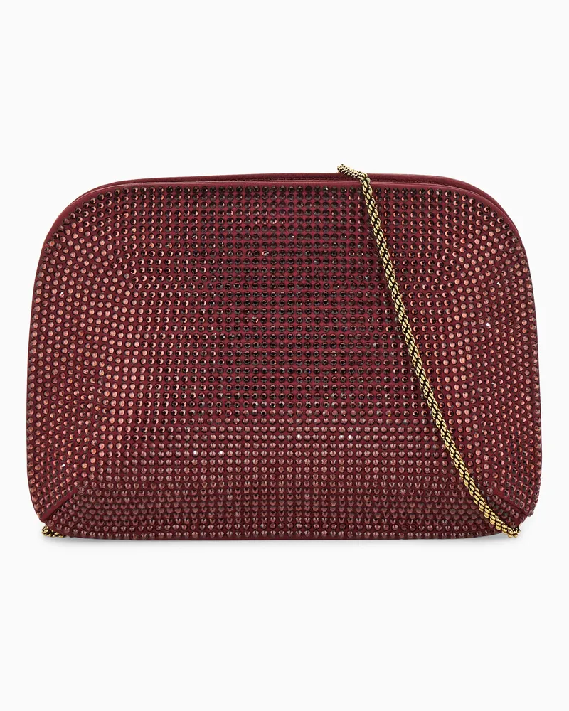 Giorgio Armani Clutch aus Viskose und Seide mit Strass und Kettenriemen Burgunderrot