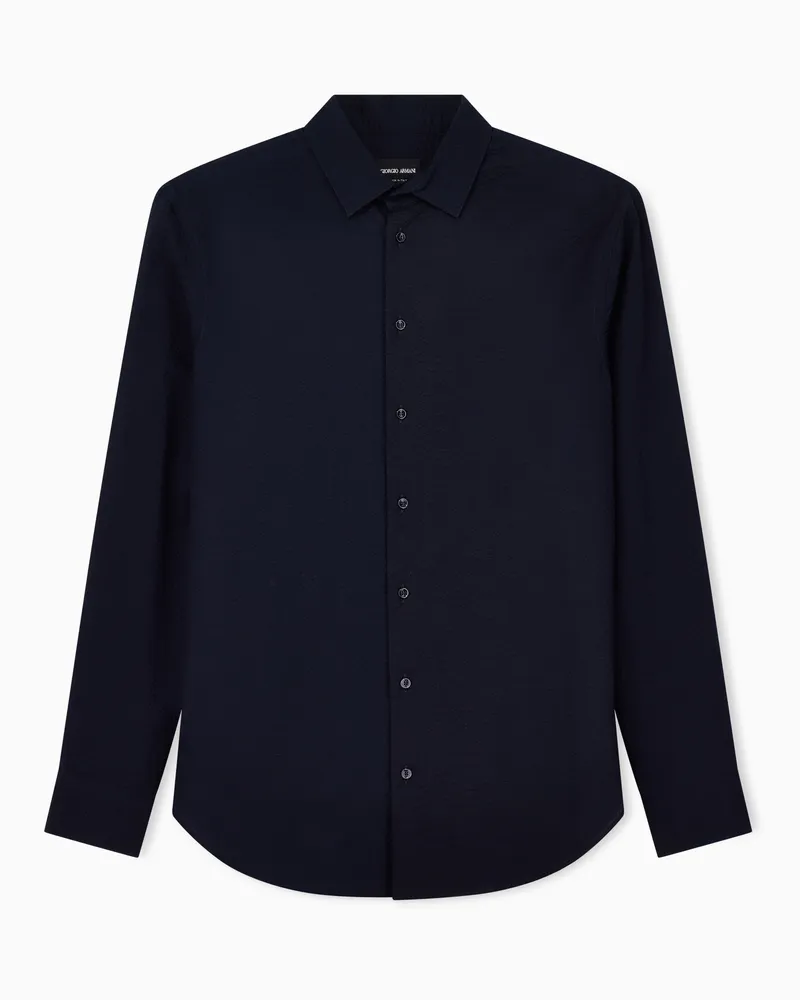 Giorgio Armani Hemd in Regular Fit aus Seersucker-Baumwolle Marineblau