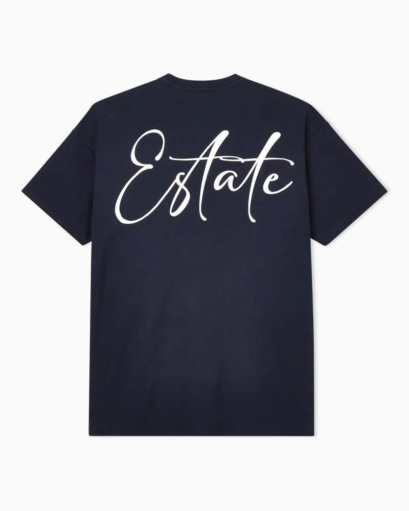 Giorgio Armani T-Shirt aus Baumwoll-Interlock-Jersey mit Schriftzug auf der Rückseite Marineblau