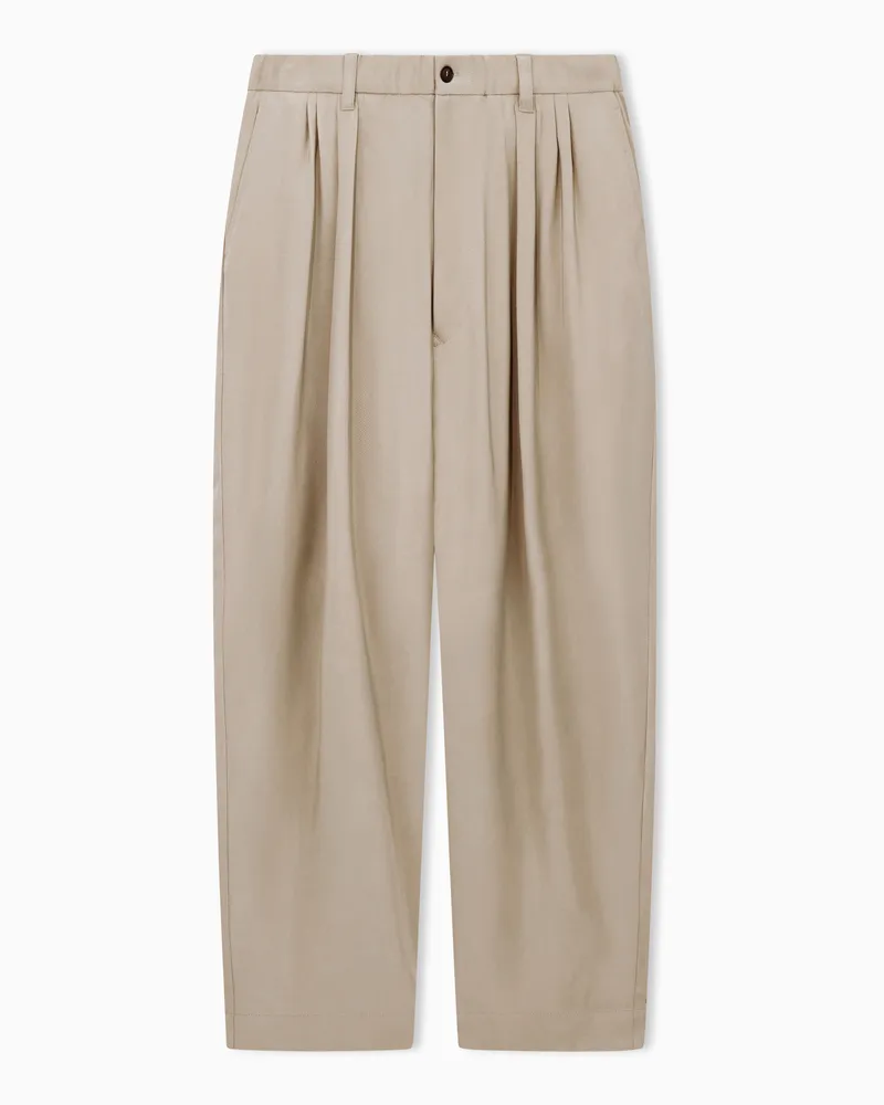 Giorgio Armani Hose mit Bundfalten, gefertigt aus Viskose-Twill in ausgewaschener Optik Beige