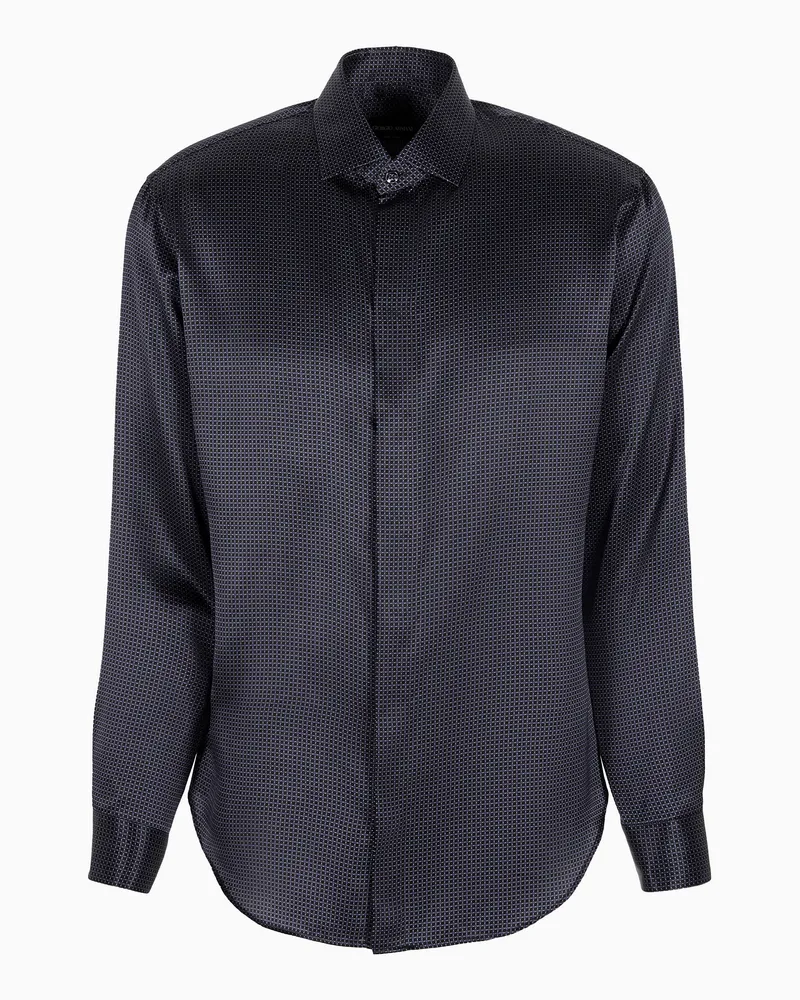 Giorgio Armani Hemd in Regular Fit aus bedruckter Seide Blau