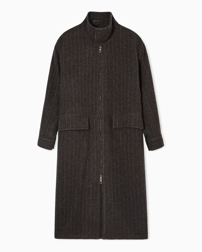 Giorgio Armani Mantel mit Reißverschluss, gefertigt aus Kaschmir-Woll-Stoff Grau