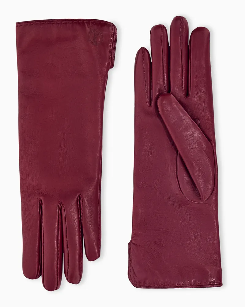 Giorgio Armani Handschuhe aus glattem Nappaleder mit Kaschmirfutter Burgunderrot