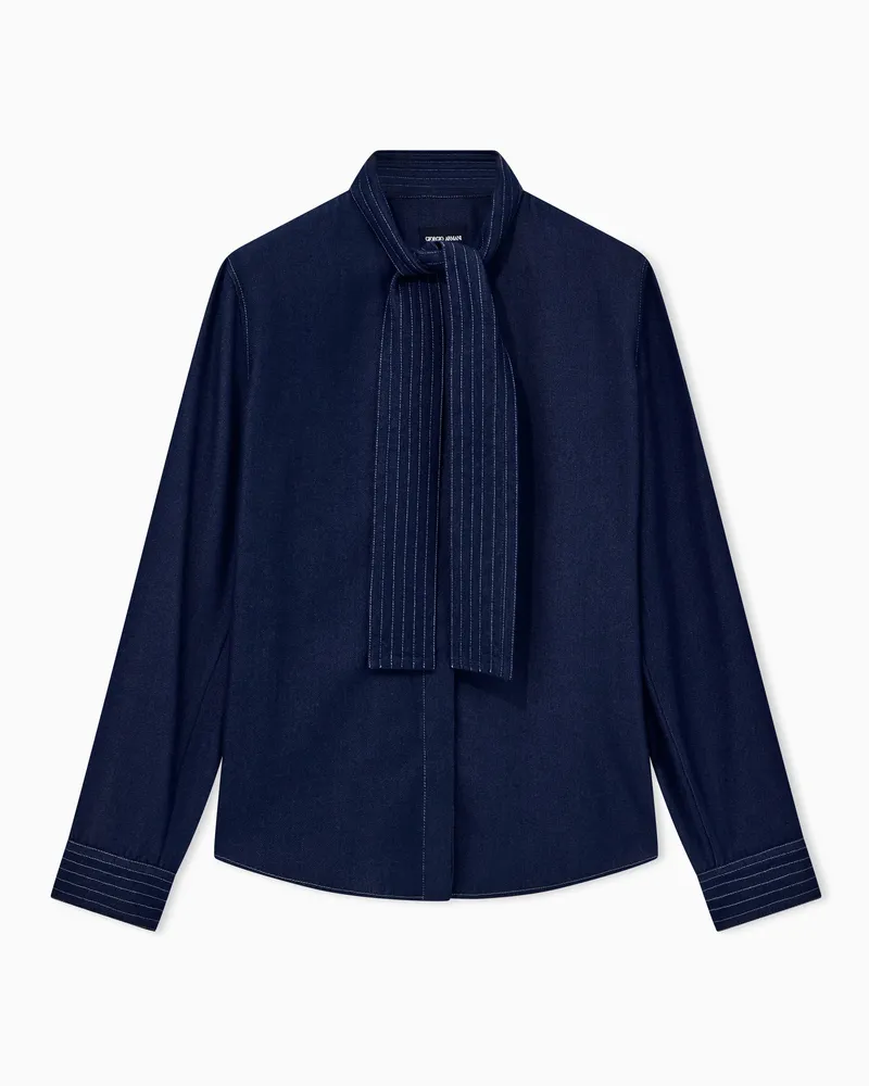 Giorgio Armani Schluppenbluse Regular Fit aus Lyocell in Denim-Optik Blau