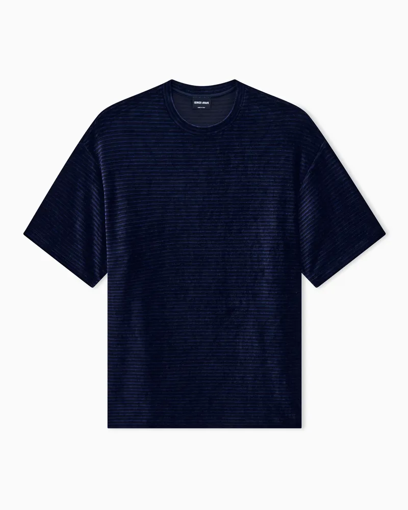 Giorgio Armani T-Shirt Regular Fit aus Chenille-Jersey mit Streifen Blau