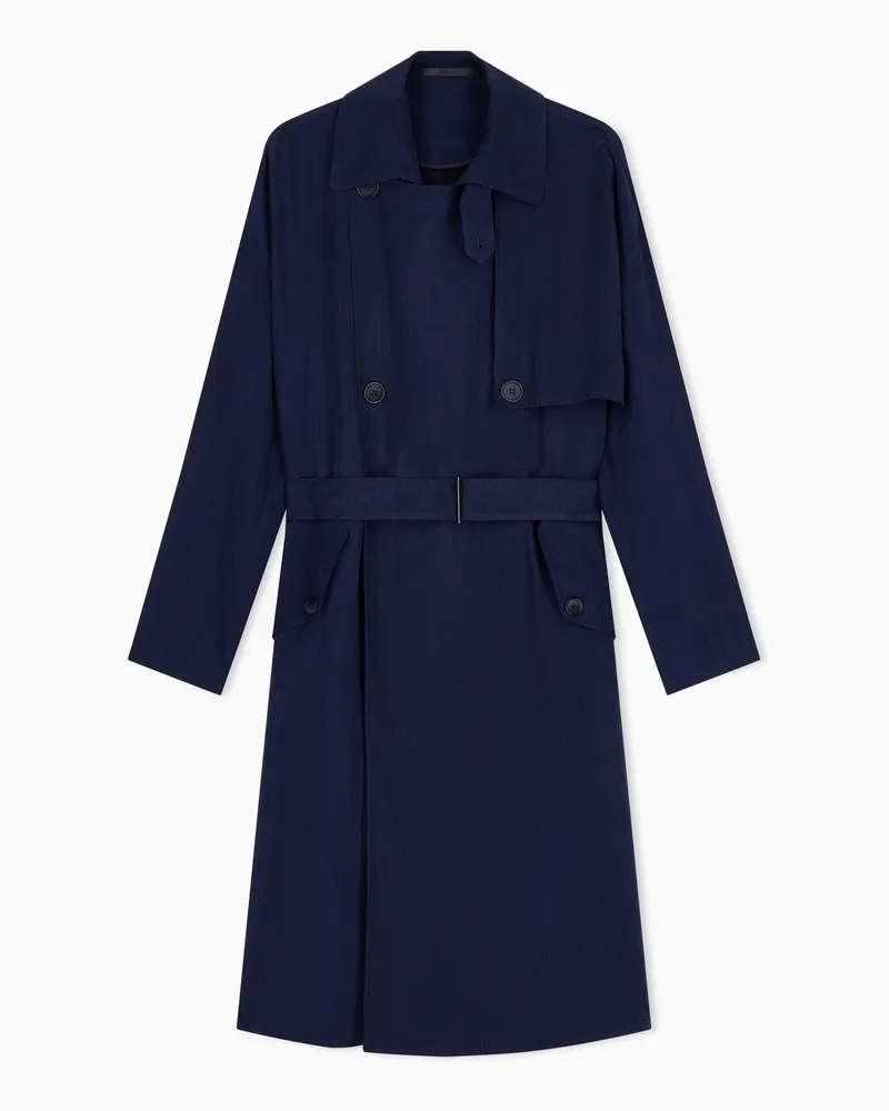 Giorgio Armani Doppelreihiger Trenchcoat Icon aus Cupro Marineblau