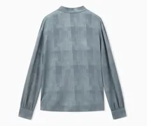 Karierte Seidenbluse mit Stehkragen und Bindebändern