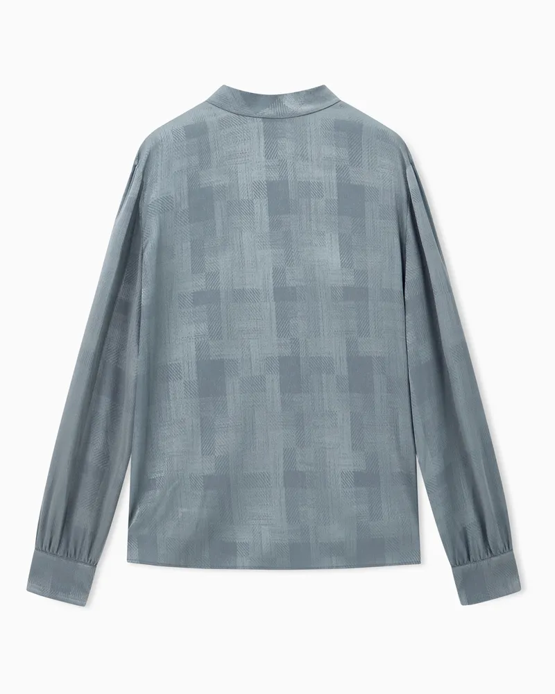 Giorgio Armani Karierte Seidenbluse mit Stehkragen und Bindebändern Grün