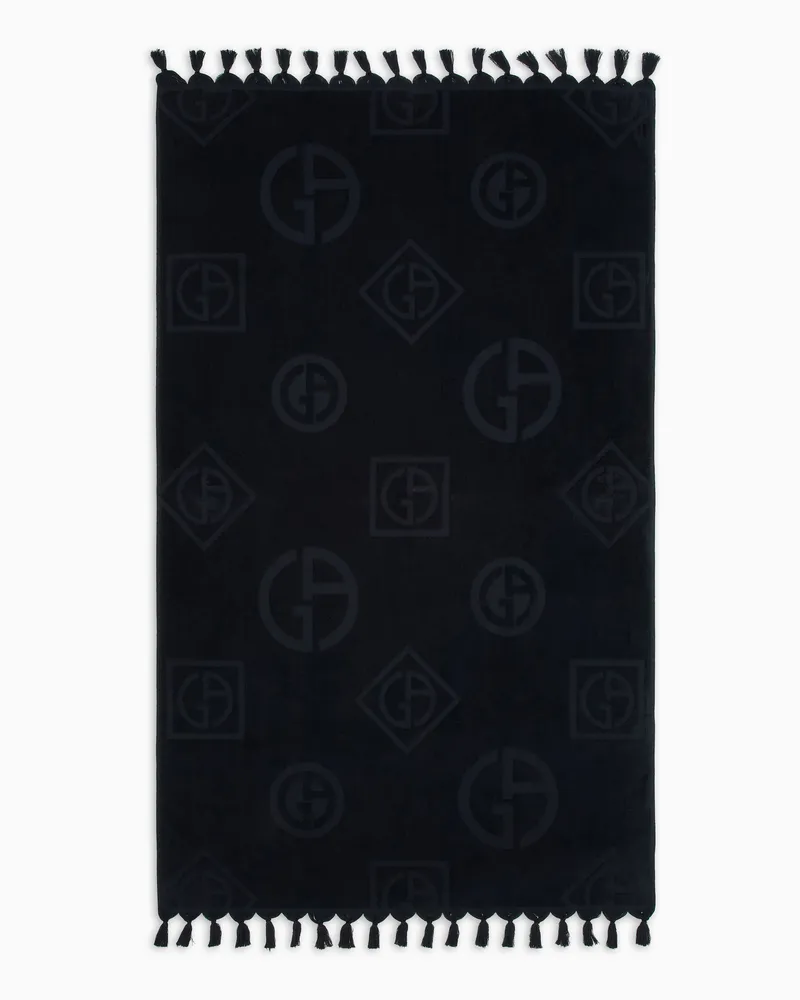 Giorgio Armani Strandtuch aus Baumwollfrottee mit Monogramm Blau
