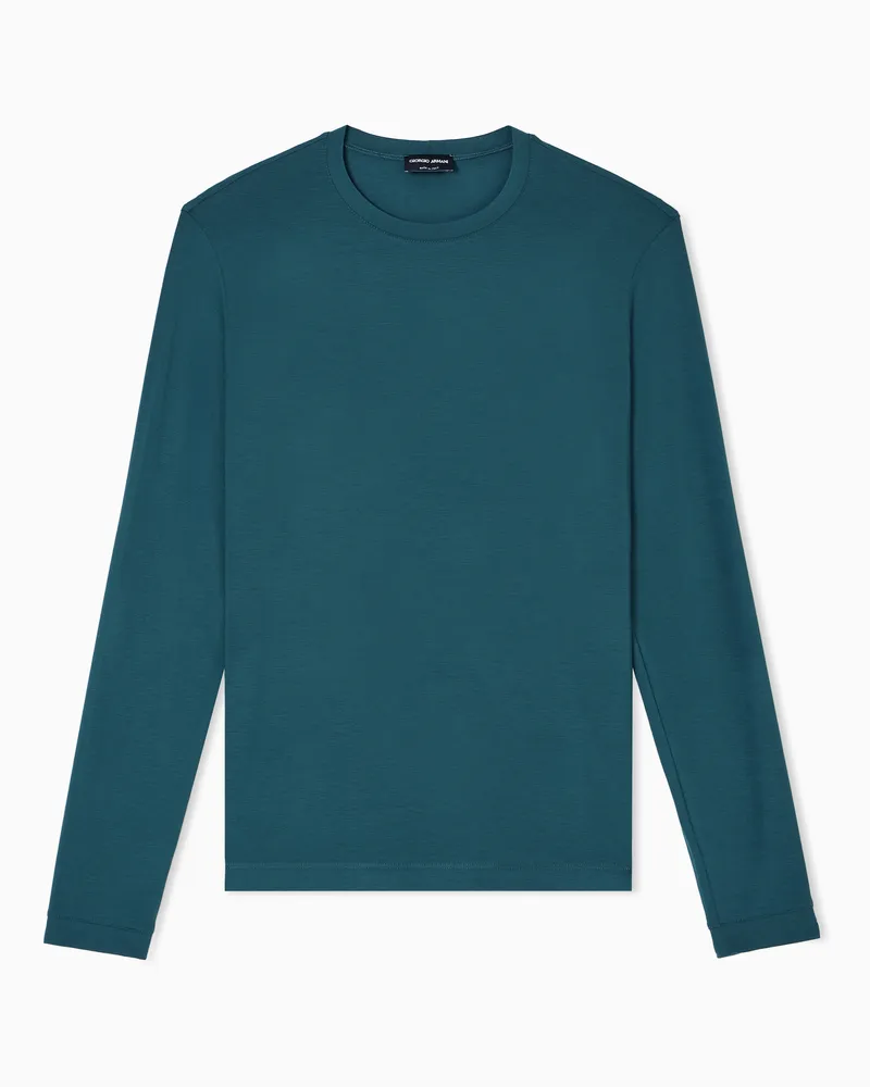 Giorgio Armani Pullover mit Rundhalsausschnitt und langen Ärmeln aus Viskosejersey mit Stretchanteil Grün