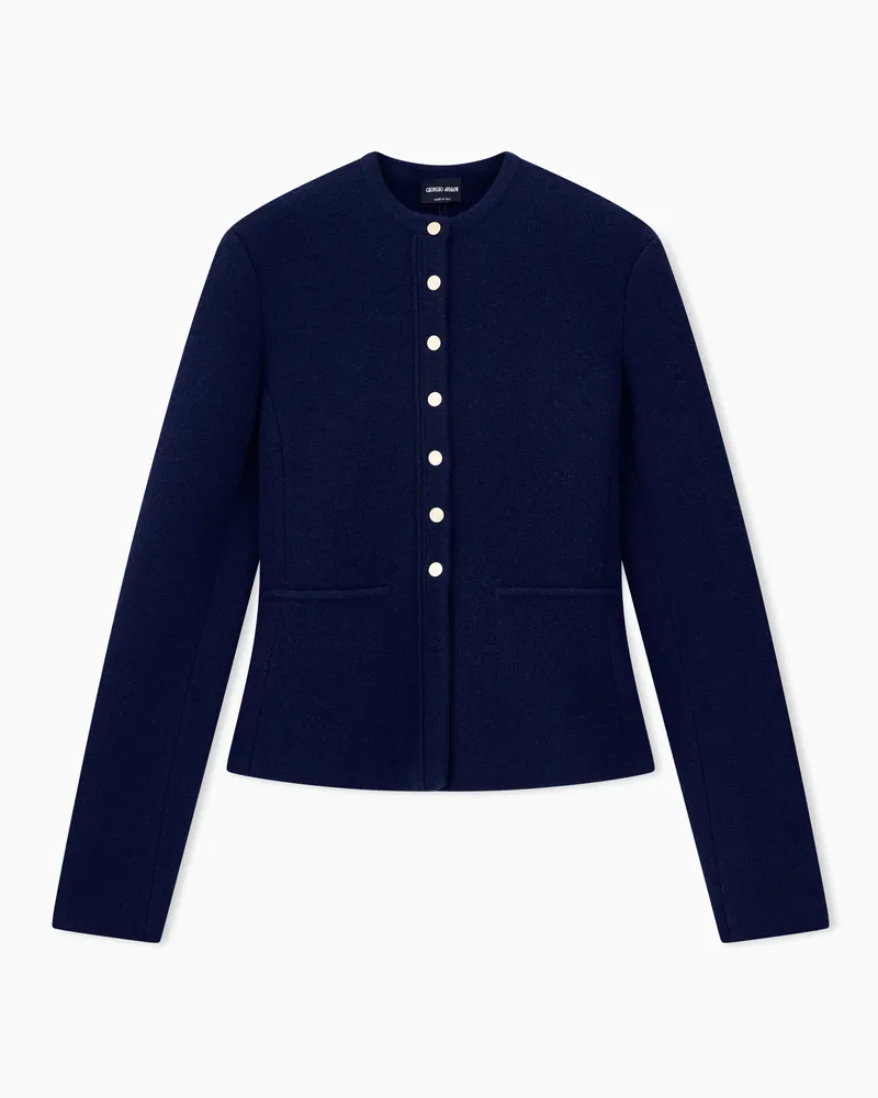 Giorgio Armani Strickblazer aus Schurwolle und Kaschmir mit Druckknöpfen Blau