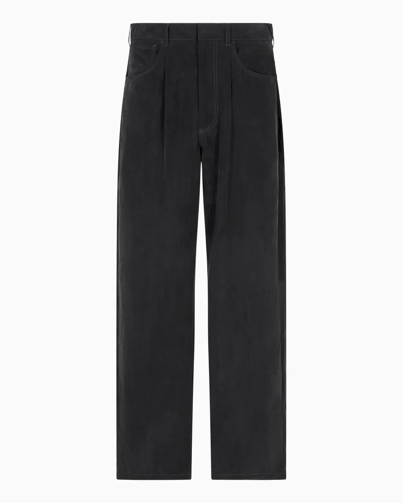 Giorgio Armani Hose mit Bundfalte aus Lyocell und Seide in Used-Optik Schwarz