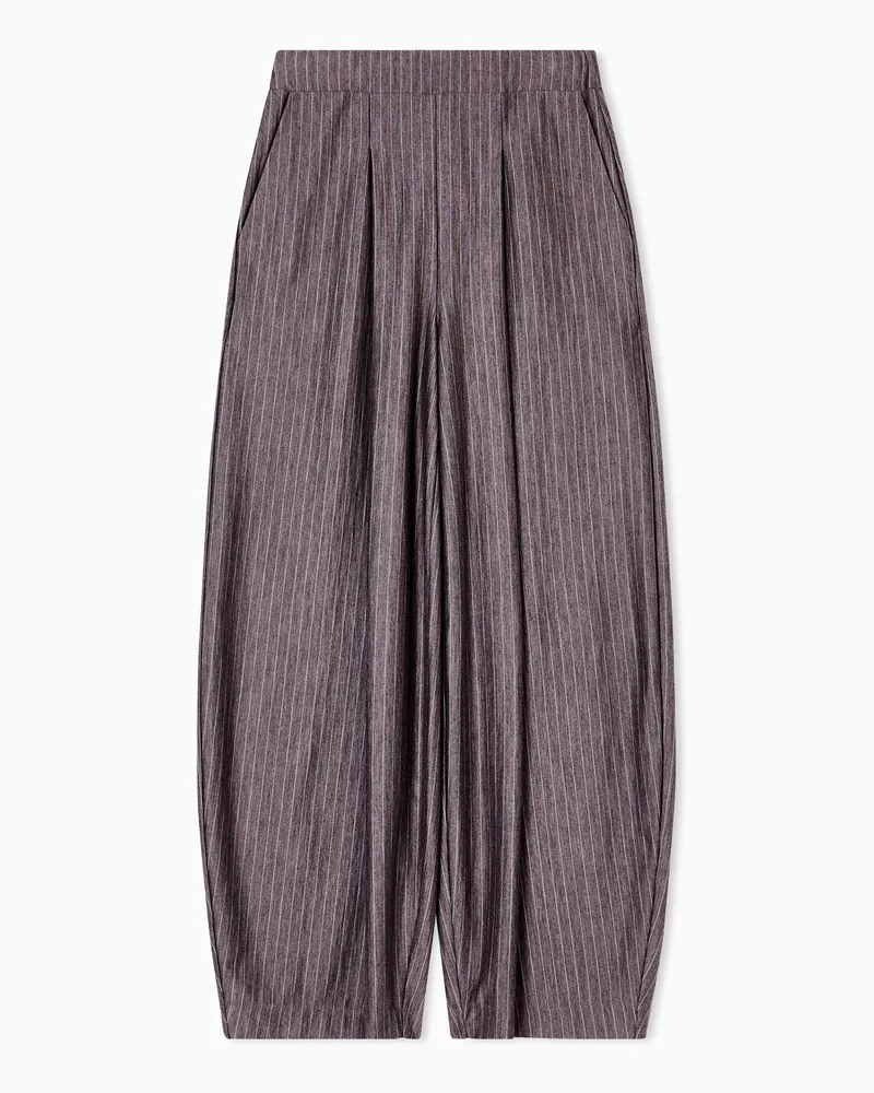 Giorgio Armani Hose mit weitem Bein aus Kaschmirjersey und Seide mit Nadelstreifen Braun