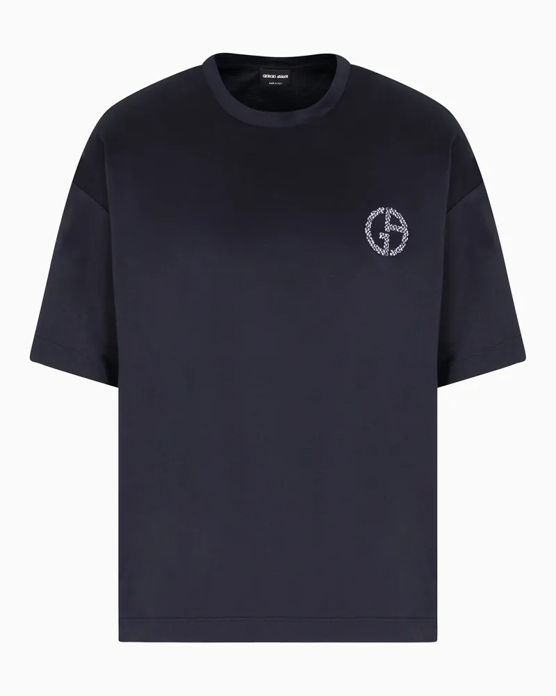 Giorgio Armani Denim Collection Interlock-T-Shirt mit Rundhalsausschnitt, gefertigt aus Baumwolle Blau