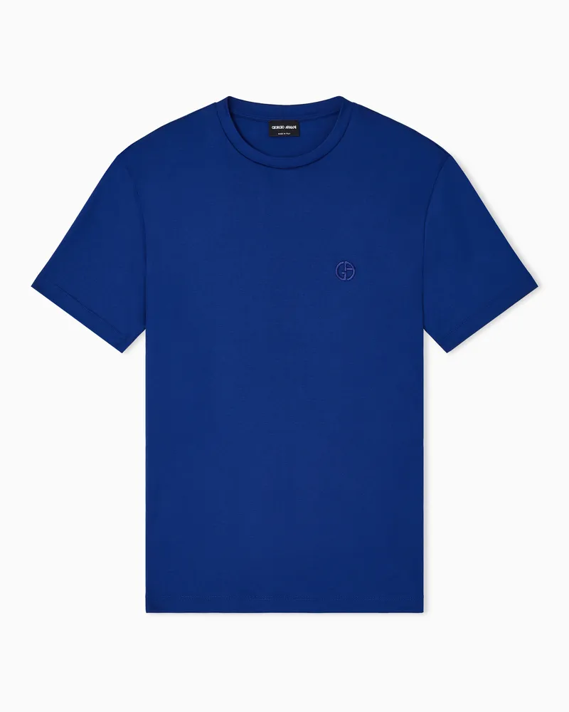Giorgio Armani T-Shirt aus Interlock-Baumwolle mit Logostickerei Blau