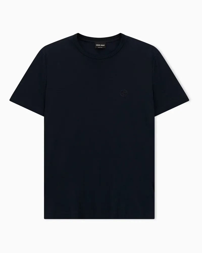 Giorgio Armani T-Shirt aus Interlock-Baumwolle mit Logostickerei Blau