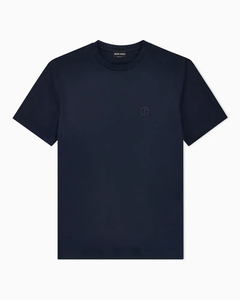 Giorgio Armani T-Shirt aus Interlock-Baumwolle mit Logostickerei Blau