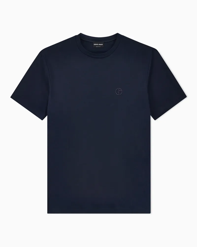 Giorgio Armani T-Shirt aus Interlock-Baumwolle mit Logostickerei Blau