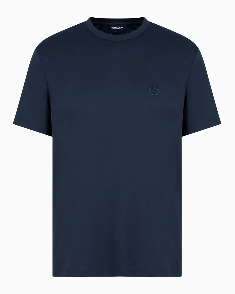 Giorgio Armani T-Shirt aus Interlock-Baumwolle mit Logostickerei Blau