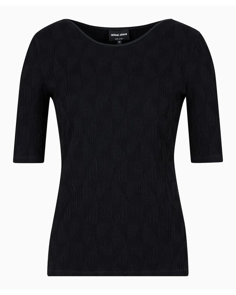 Giorgio Armani T-shirt mit Rundhalsausschnitt Aus Viskose-jersey In Jacquard-verarbeitung Schwarz