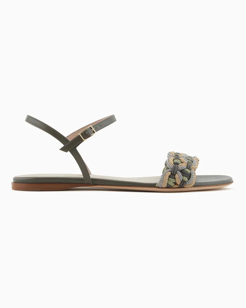Giorgio Armani Flache Sandalen aus Leder mit Sautage-Detail Grün