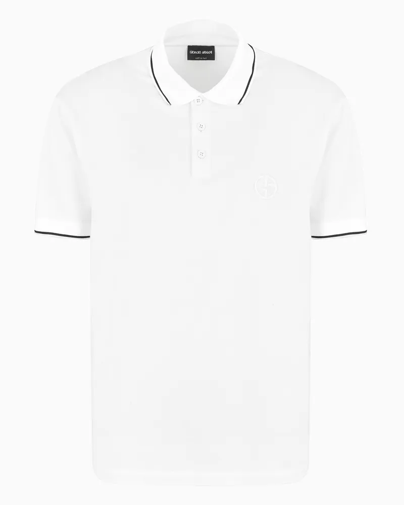 Giorgio Armani Poloshirt mit kurzen Ärmeln aus Seidenjersey, Leinen und Baumwolle Weiß