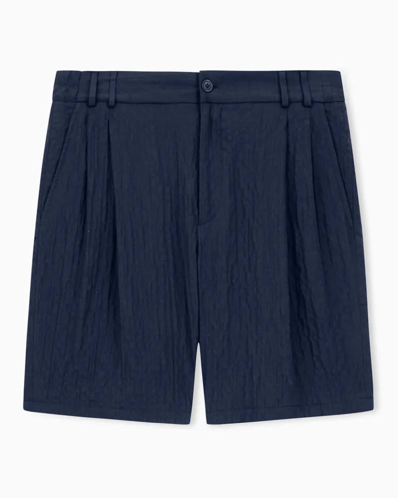 Giorgio Armani Bermudashorts mit zwei Bundfalten, gefertigt aus Froissé-Lyocell und -Seide Marineblau