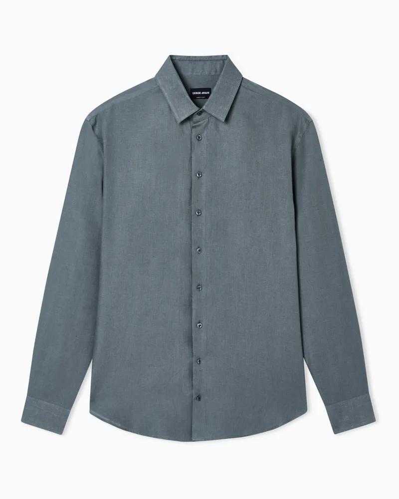 Giorgio Armani Regular Fit Hemd aus Leinen Grün