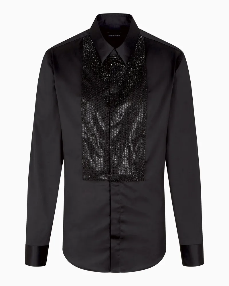 Giorgio Armani Giorgio's Satin-Hemd mit Strass-Detail Schwarz