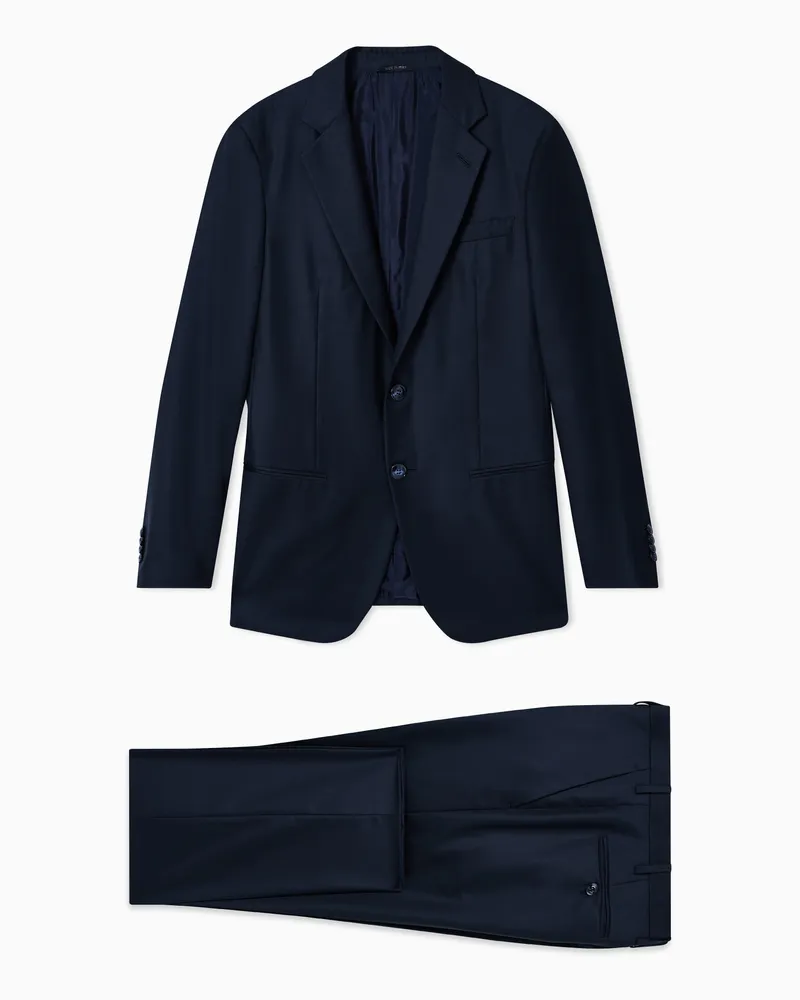 Giorgio Armani Einreihiger Anzug aus der Manhattan-Linie aus elastischer Schurwolle Marineblau