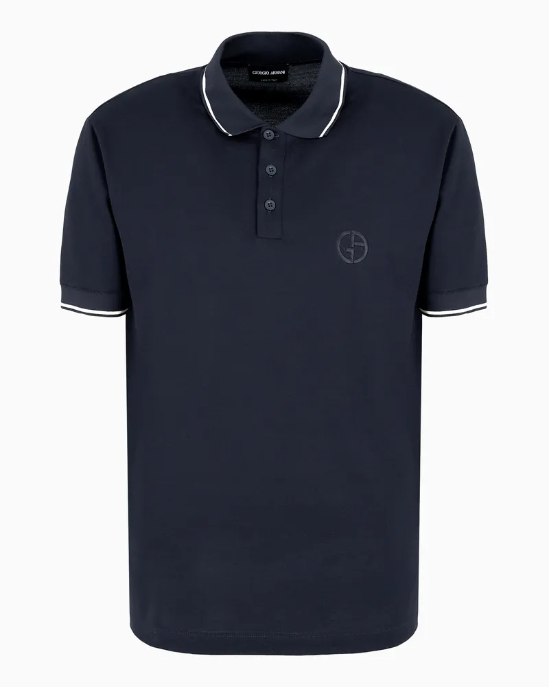 Giorgio Armani Poloshirt mit kurzen Ärmeln aus Seidenjersey, Leinen und Baumwolle Marineblau