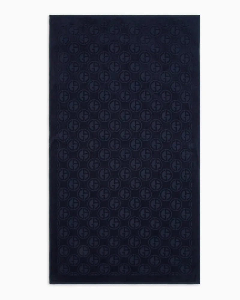 Giorgio Armani Strandtuch aus Baumwollfrottee mit Monogramm Blau