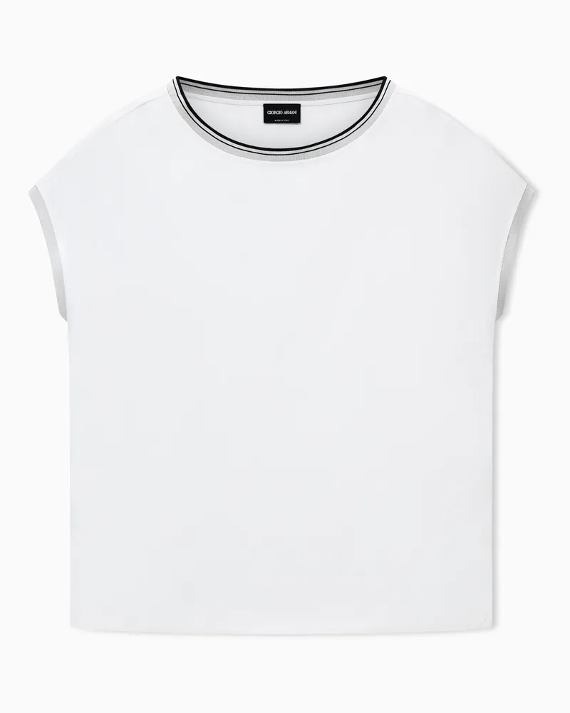 Giorgio Armani Bluse aus gewaschener Seide mit Rundhalsausschnitt Weiß
