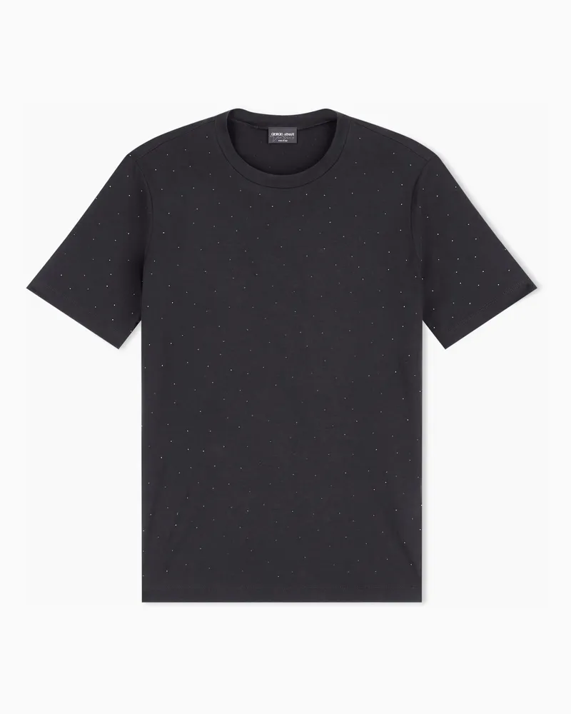Giorgio Armani Giorgio's T-Shirt mit Rundhalsausschnitt aus Pima-Baumwoll-Jersey mit Strass Schwarz