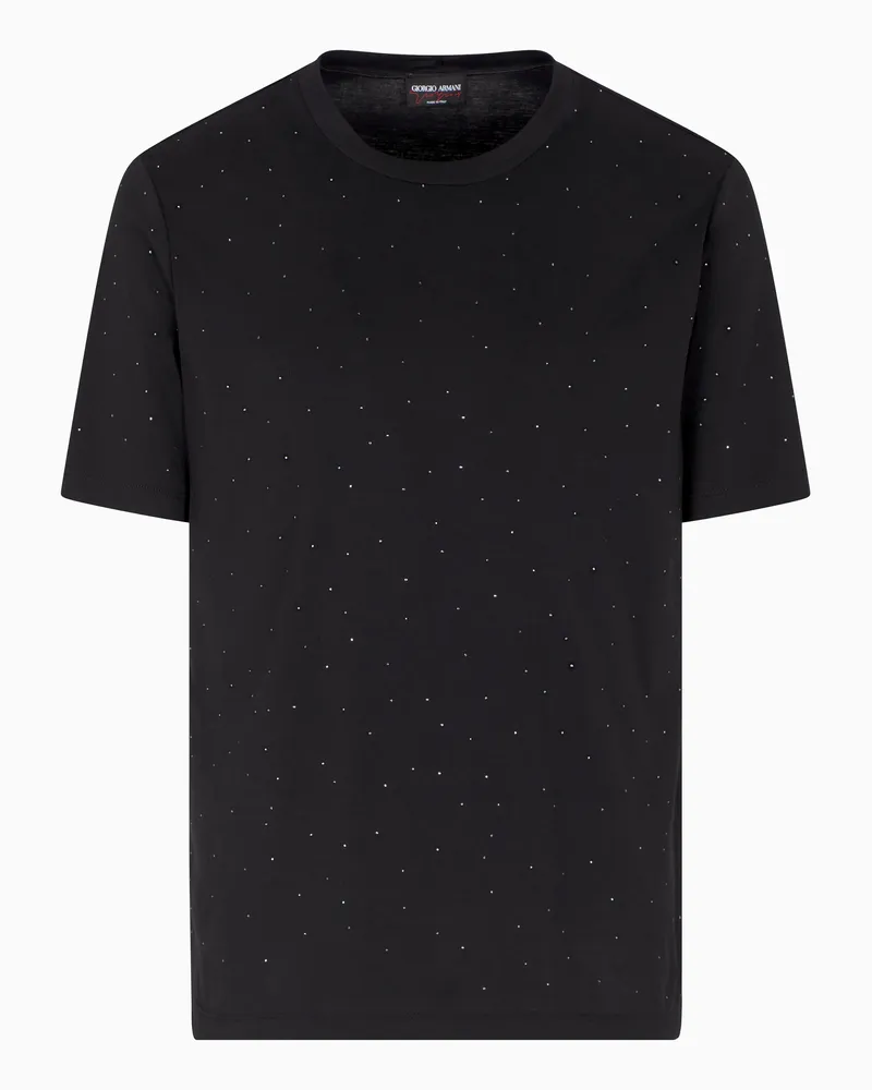 Giorgio Armani Giorgio's T-Shirt mit Rundhalsausschnitt aus Pima-Baumwoll-Jersey mit Strass Schwarz