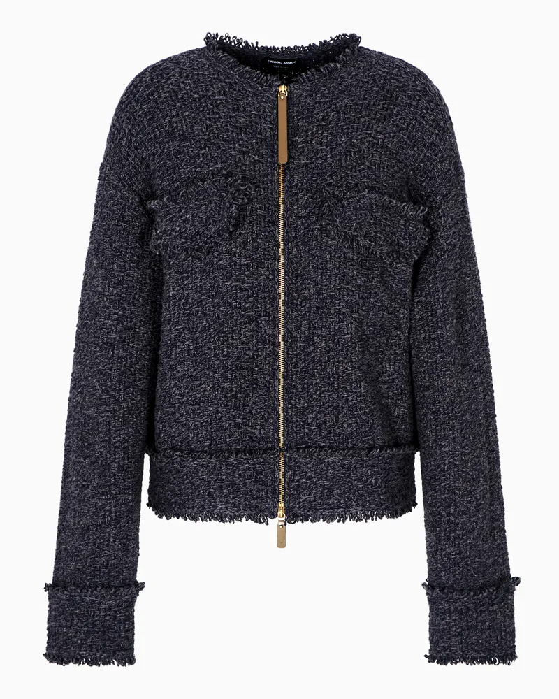 Giorgio Armani Denim Collection Cardigan aus Wolle, Baumwolle und Kaschmir mit Reißverschluss Blau