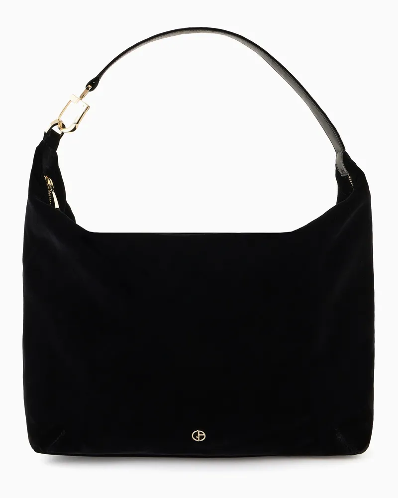 Giorgio Armani Hobo Bag la Prima Soft in großer Größe aus Samt Schwarz