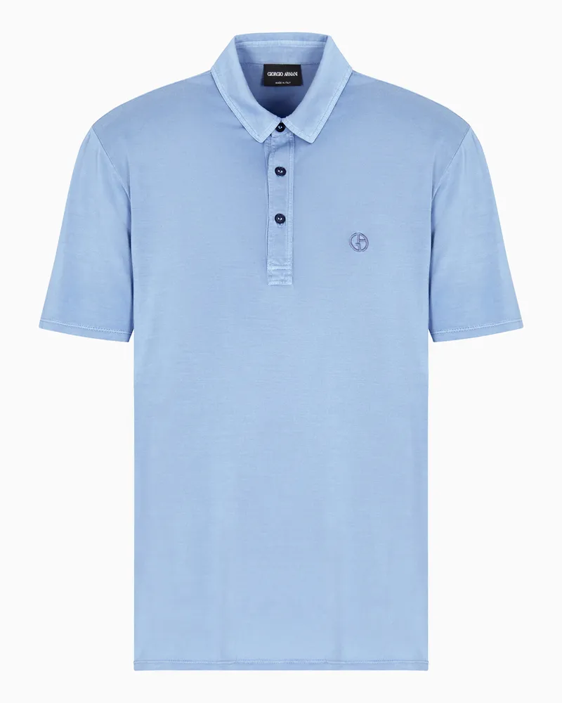 Giorgio Armani Poloshirt aus Jersey aus Seide und Baumwolle Hellblau