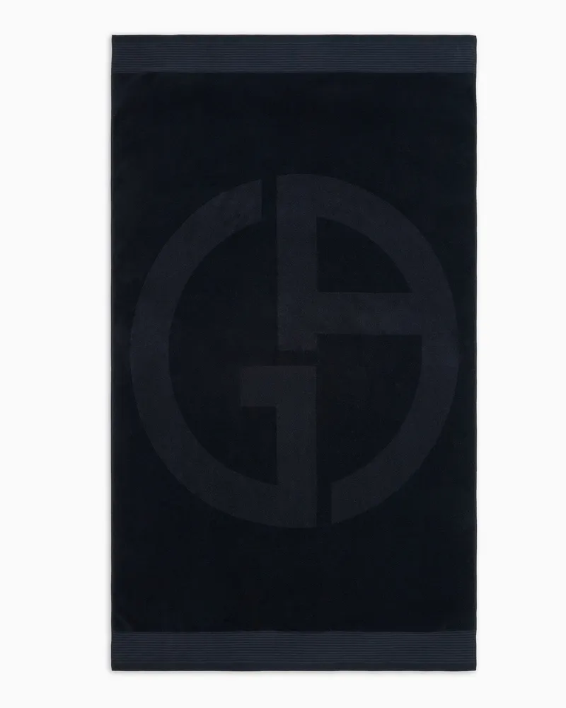 Giorgio Armani Strandtuch aus Baumwolle mit Jacquard-Stoff-Logo Blau
