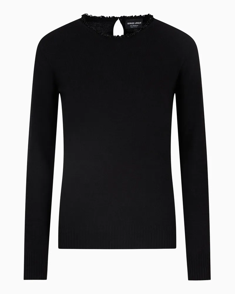 Giorgio Armani Rundhalspullover aus Kaschmir mit Stickerei Schwarz