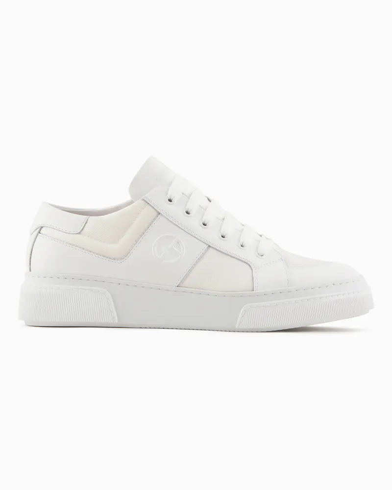 Giorgio Armani Sneaker aus Leder und Stoff Weiß