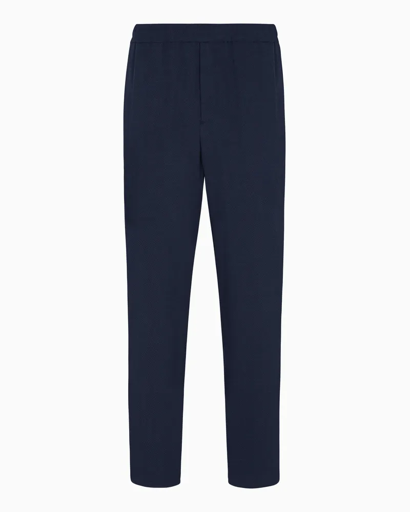 Giorgio Armani Flatfront-Hose aus Cupro und Viskose mit kleinem Fischgrat-Muster Blau